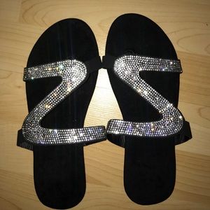 Black Flashy Diamond Sandals